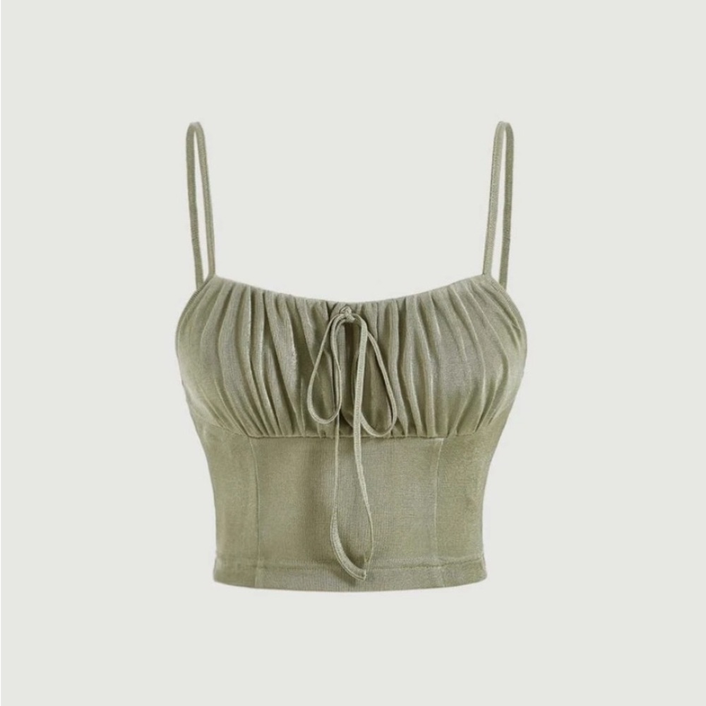 Olive Green Ruched Crop Top